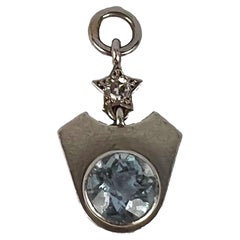 Vintage Platinum Aquamarine Diamond Star and Horseshoe Charm Pendant