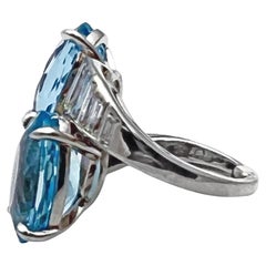 Platinum Aquamarine Diamond Twin Ring