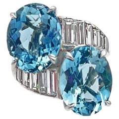 Platinum Aquamarine Diamond Twin Ring