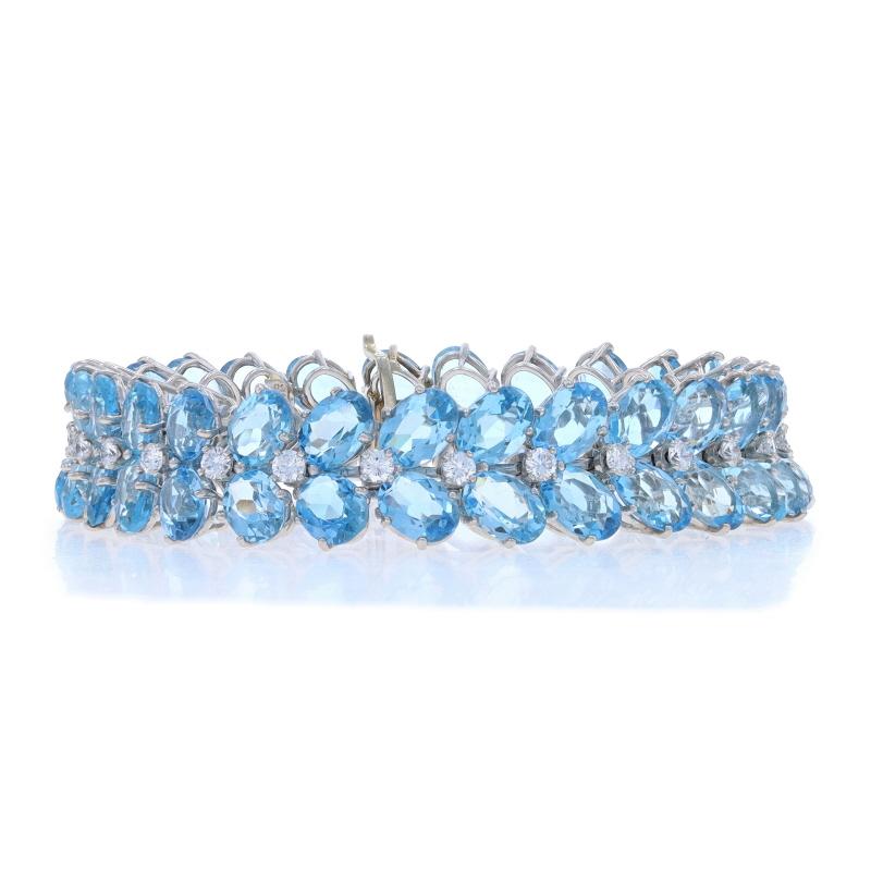 Women's Platinum Aquamarine Diamond Vintage Link Bracelet 7