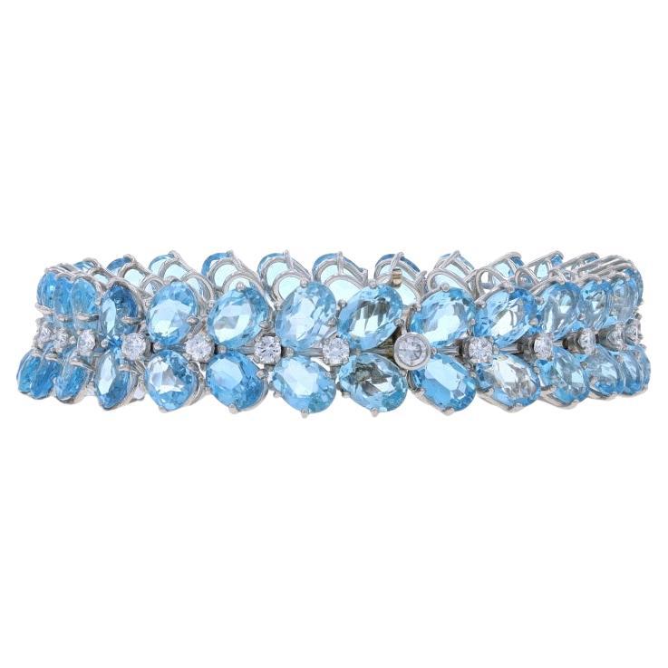 Platinum Aquamarine Diamond Vintage Link Bracelet 7" - 18k Oval 39.60ctw Garland For Sale