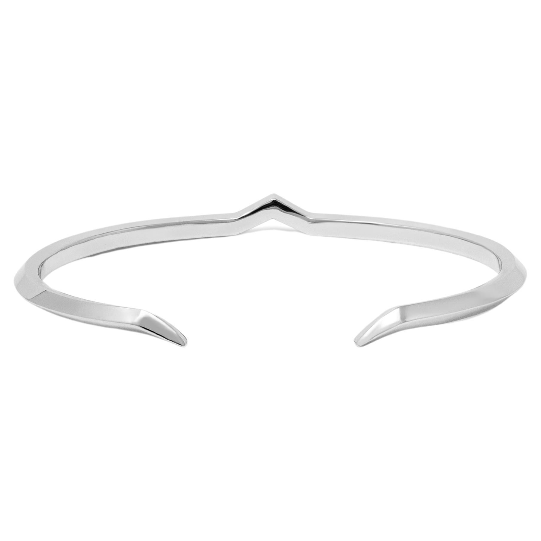 Platinum Architectural Minimalist Open-Ended Fang Bangle