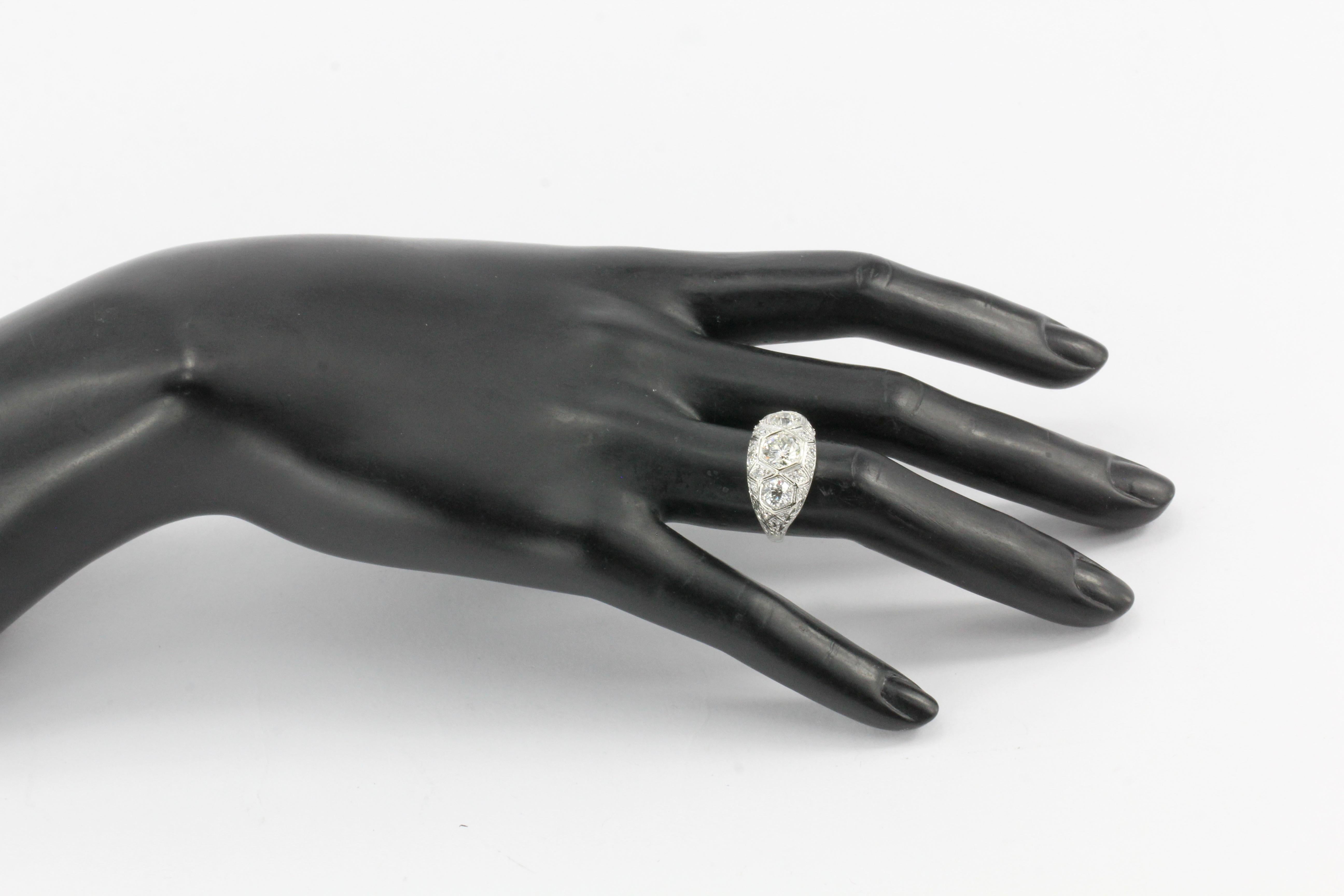 Platinum Art Deco 1 Carat Centre and Two .45 Carat Diamond Ring, circa 1930s 1