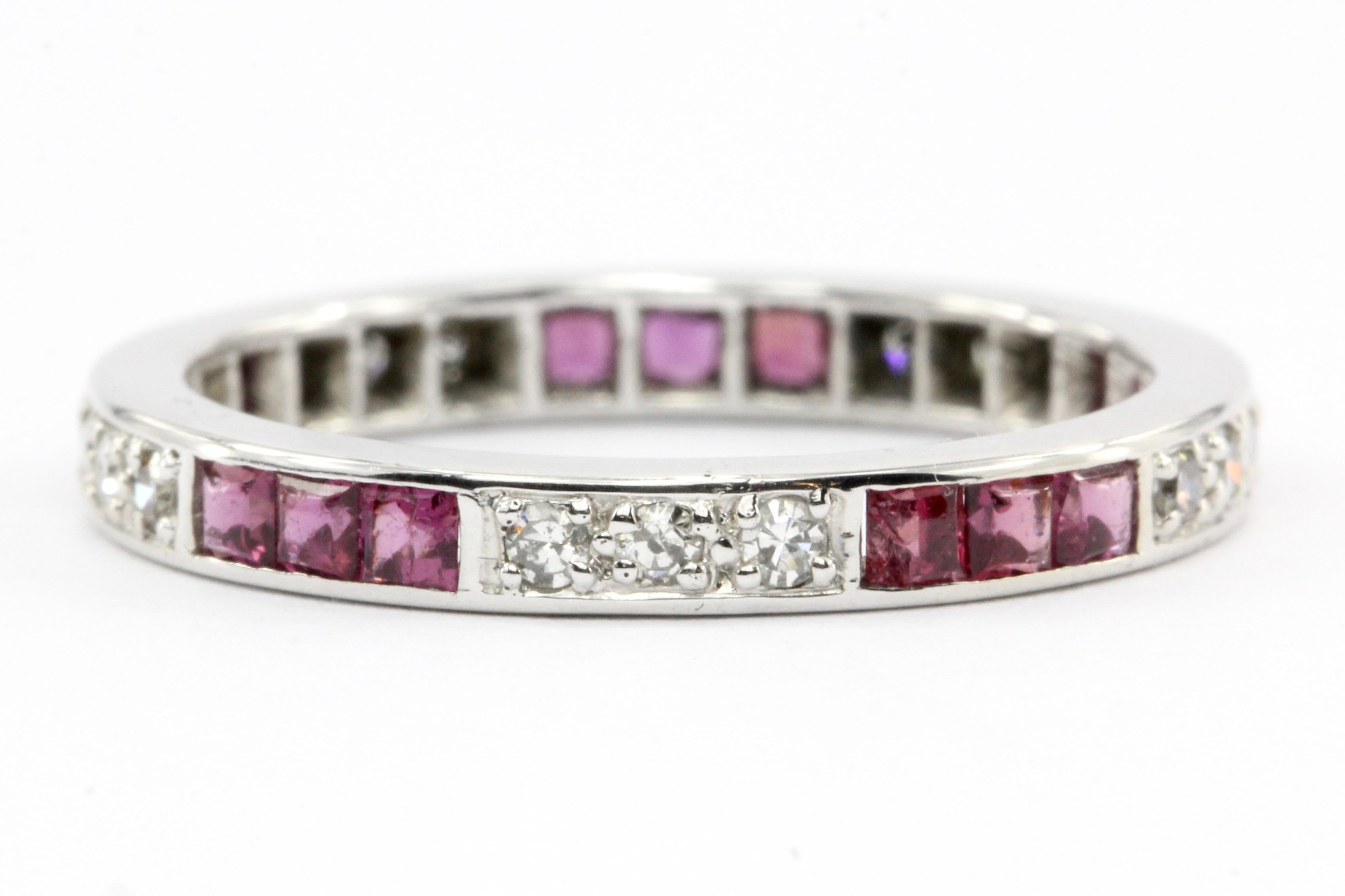 Era: Art Deco c.1920s

Composition: Platinum

Primary Stone: Ruby

Stone Carat: Approximately .75 carats total weight

Accent Stone: Single cut diamonds

Color/Clarity: H/I I1

Total Diamond Weight: Approximately .25 carats total weight 

Ring
