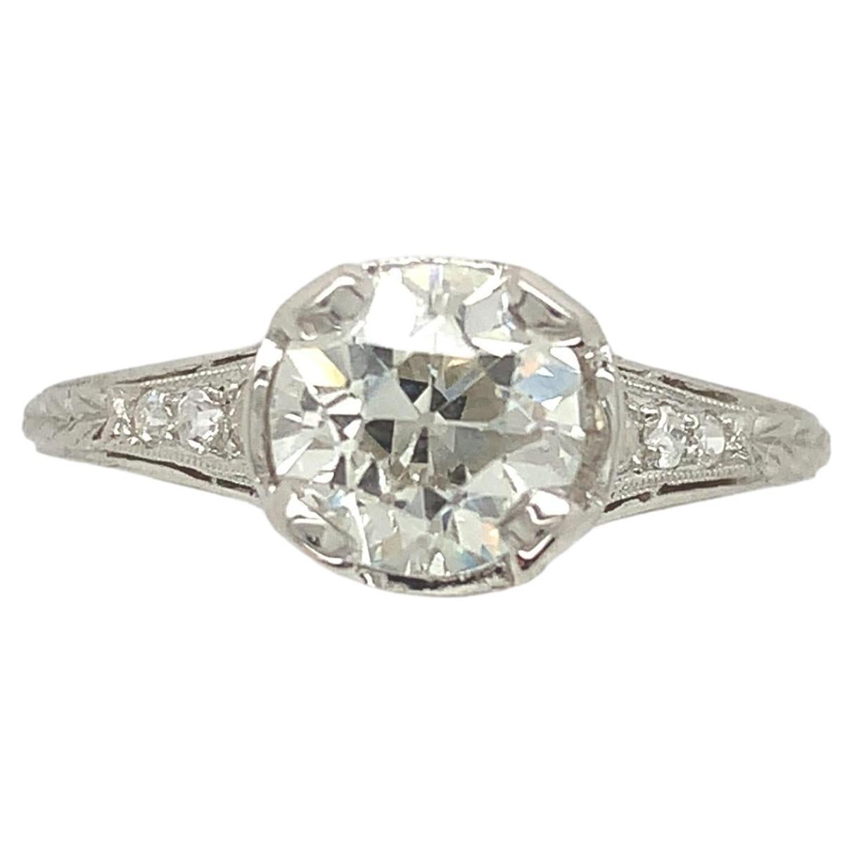 Platinum Art Deco 1.01 carat Diamond Engagement Ring with GIA Report