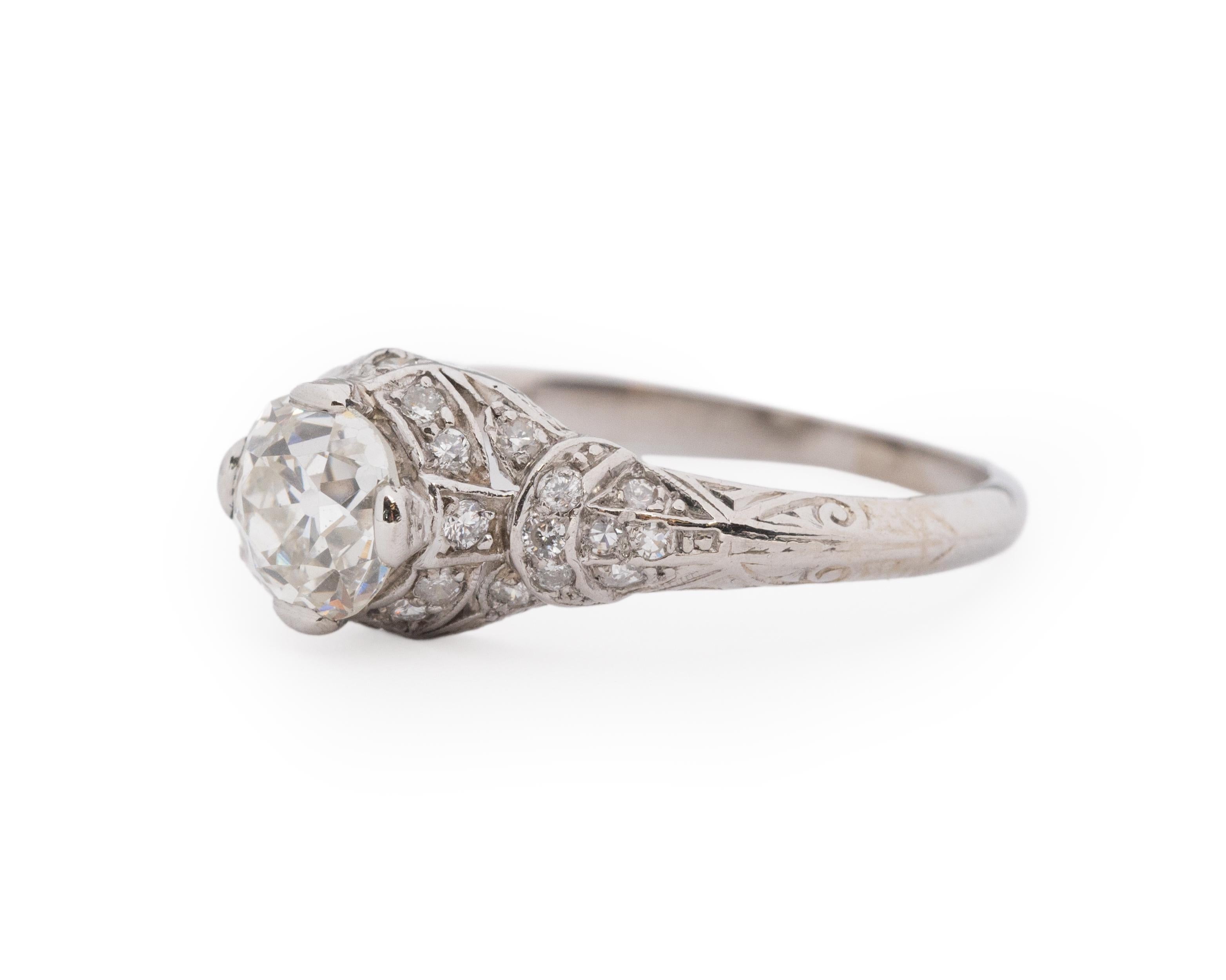 Old European Cut Platinum Art Deco 1.01 Carat Old European Brilliant Diamond Engagement Ring For Sale