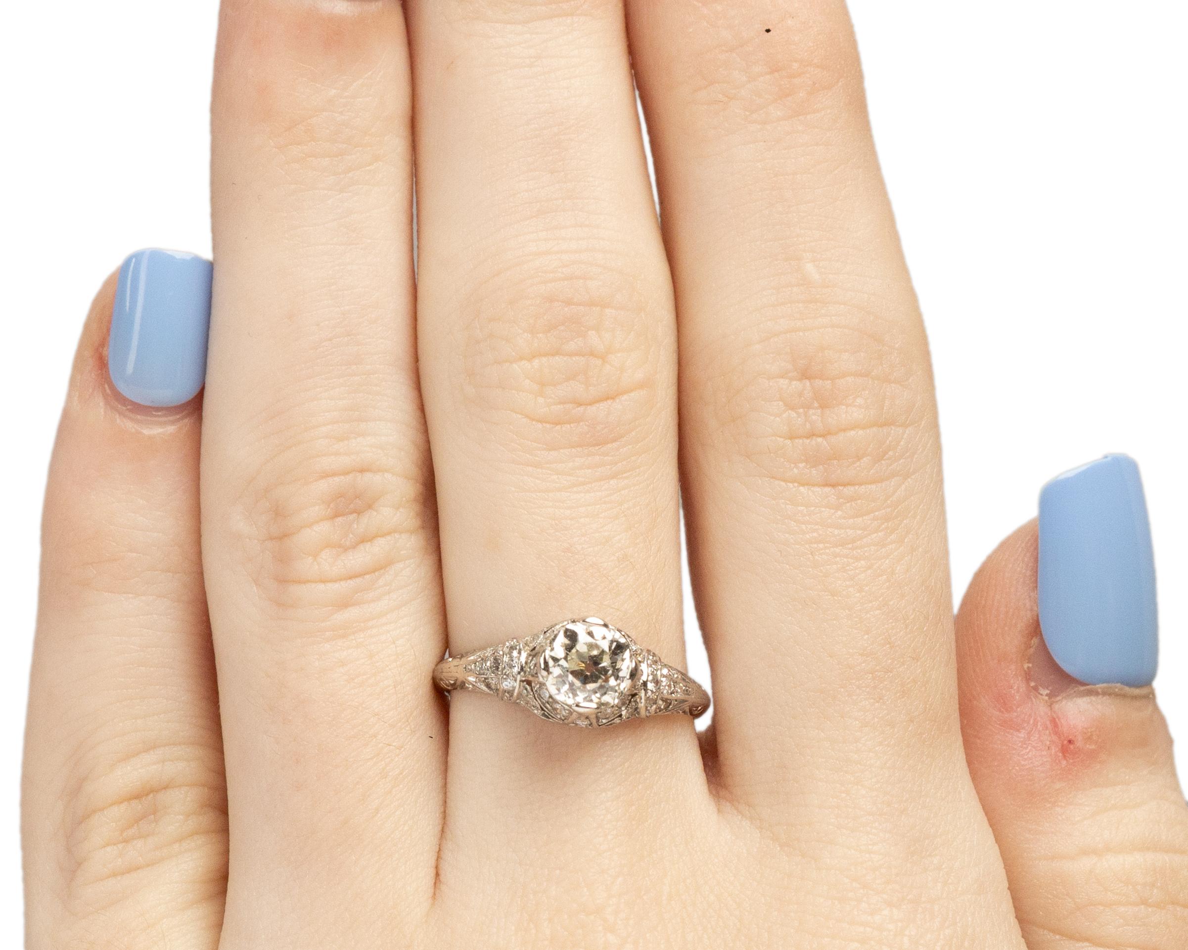 Women's Platinum Art Deco 1.01 Carat Old European Brilliant Diamond Engagement Ring For Sale