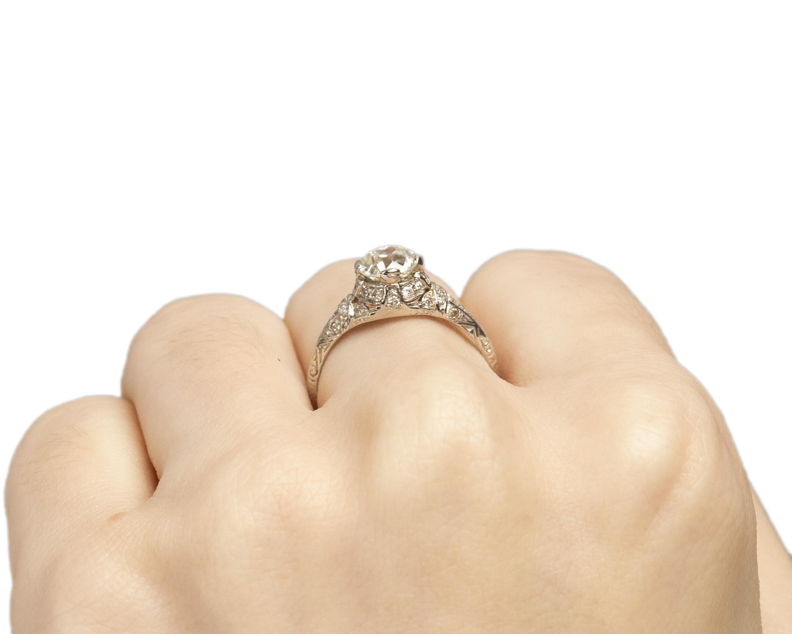 Platinum Art Deco 1.01 Carat Old European Brilliant Diamond Engagement Ring For Sale 1