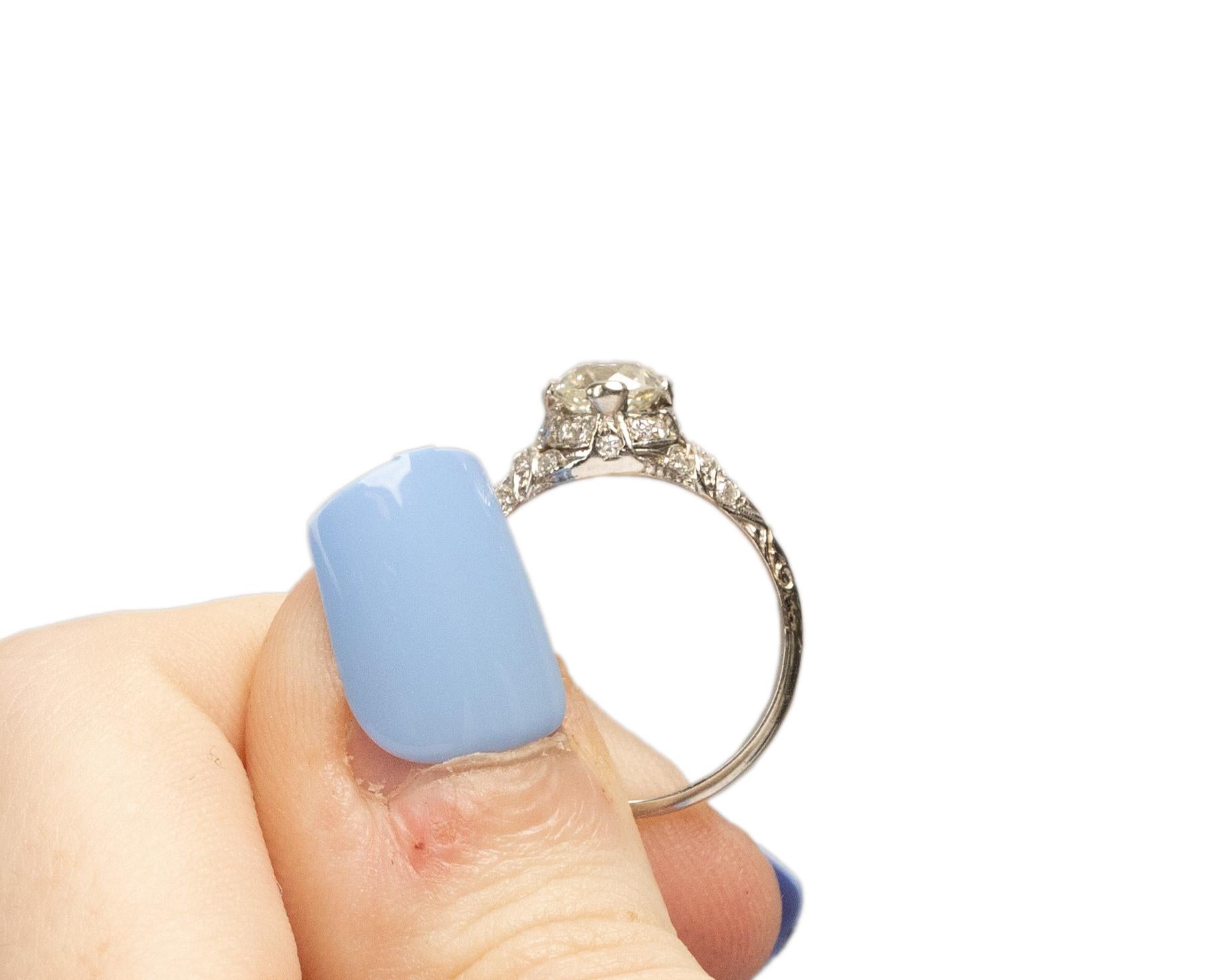 Platinum Art Deco 1.01 Carat Old European Brilliant Diamond Engagement Ring For Sale 3
