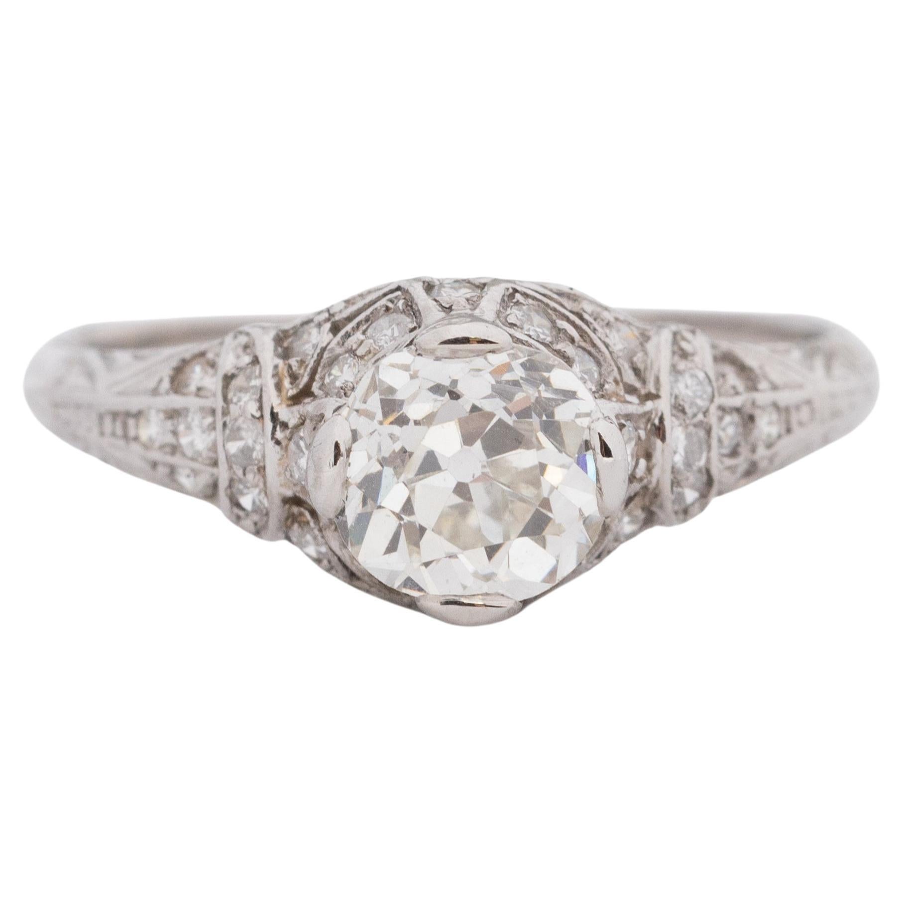 Platinum Art Deco 1.01 Carat Old European Brilliant Diamond Engagement Ring For Sale
