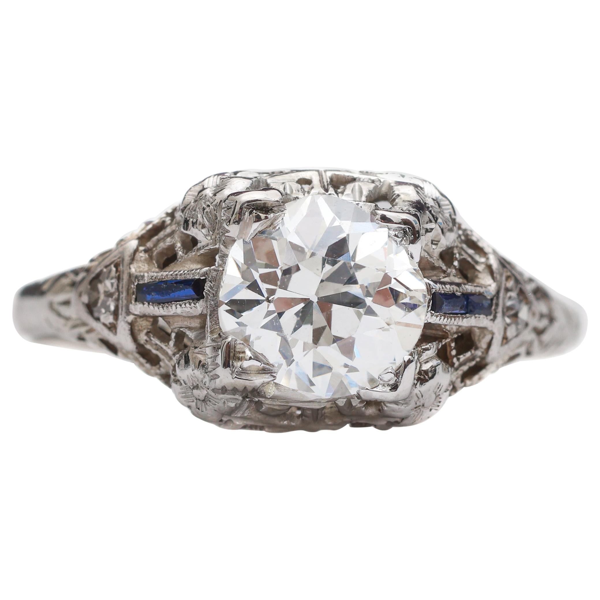 Platinum Art Deco 1.04 Carat Diamond Ring For Sale