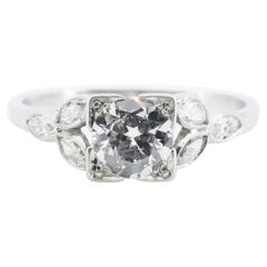 Antique Platinum Art Deco 1.17ctw European & Marquise Cut Diamond Ring