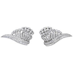 Original Art Deco 16 Carat Diamond Platinum Wing Ear Clips Earrings