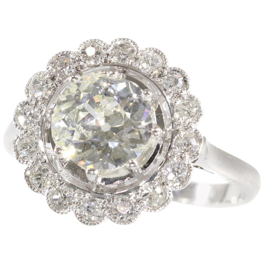 Platinum Art Deco 1.70 Carat Diamond Engagement Ring, 1920s For Sale