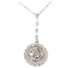 Platinum Art Deco 1.80 Carat Diamond Pendant on Necklace, 1920s