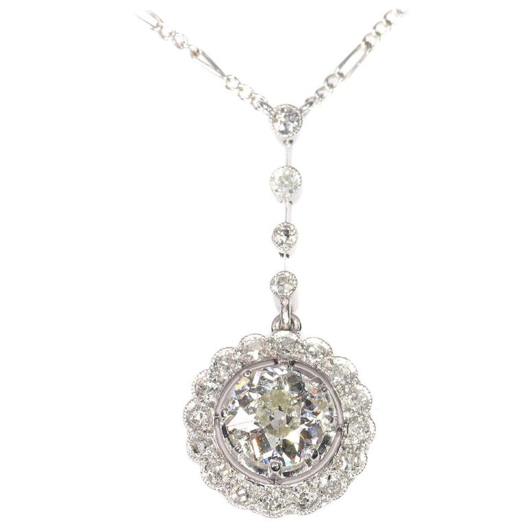 Platinum Art Deco 1.80 Carat Diamond Pendant on Necklace, 1920s For ...