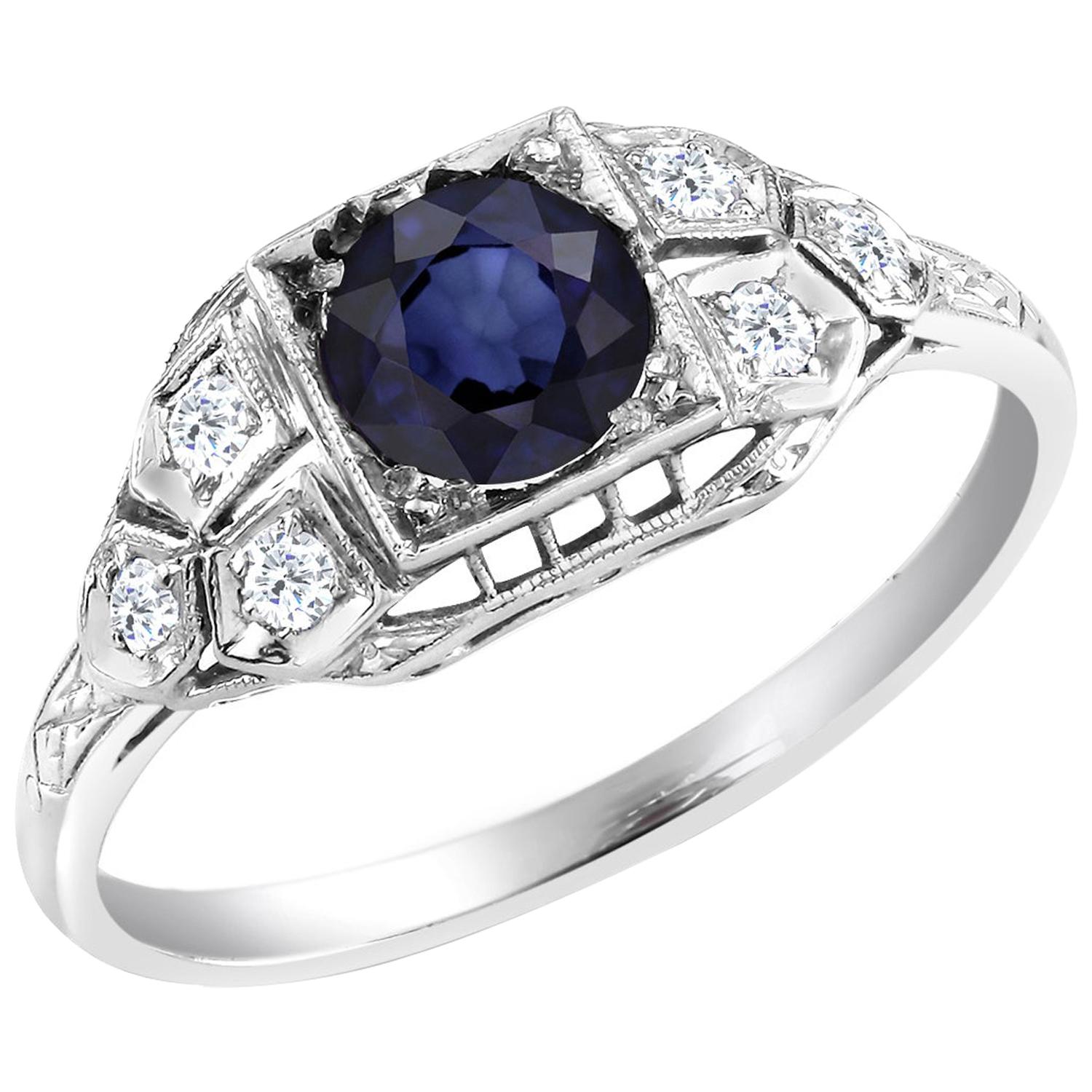Platinum Art Deco 1920 Sapphire and Diamond Cocktail Ring