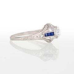 Platinum Art Deco 1920s Diamond and Sapphire Ring