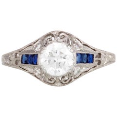Platinum Art Deco 1920s Diamond and Sapphire Ring