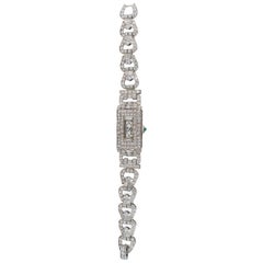 Orologio in platino Art Deco 1920 Longines 14 Carat Diamond Emerald Egyptian Revival