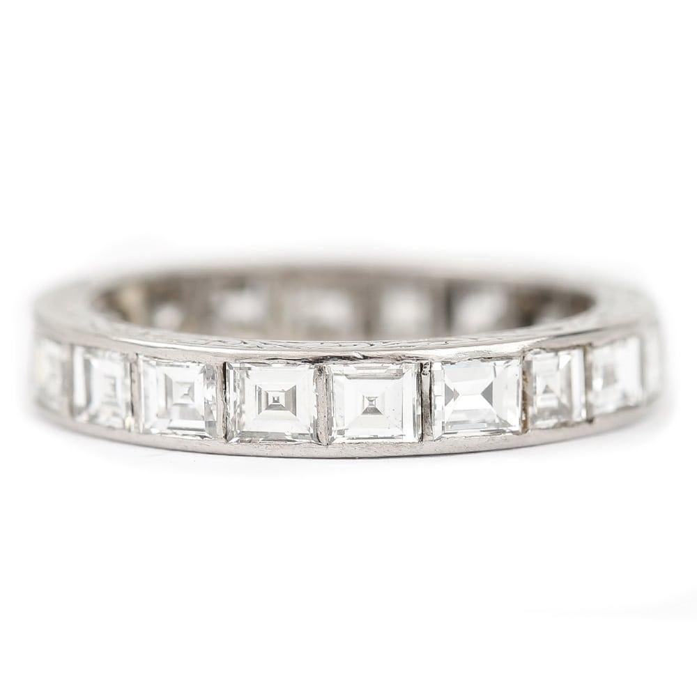 Asscher Cut Platinum Art Deco 2.30ct Asscher & Emerald Cut Diamond Full Eternity Ring c.1930