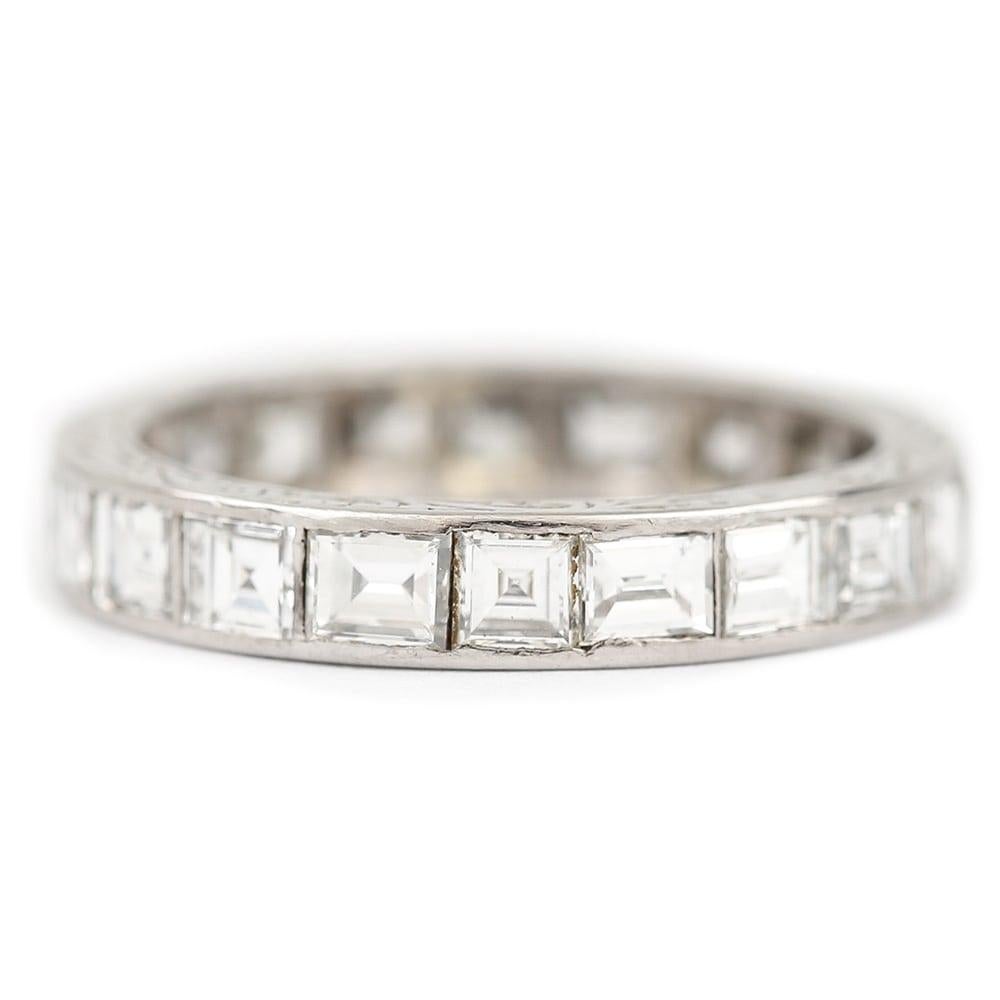 Platinum Art Deco 2.30ct Asscher & Emerald Cut Diamond Full Eternity Ring c.1930 In Good Condition In Lancashire, Oldham