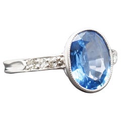 Platin Art Deco 2,42 Karat Unerhitzter GIA Saphir Verlobungsring