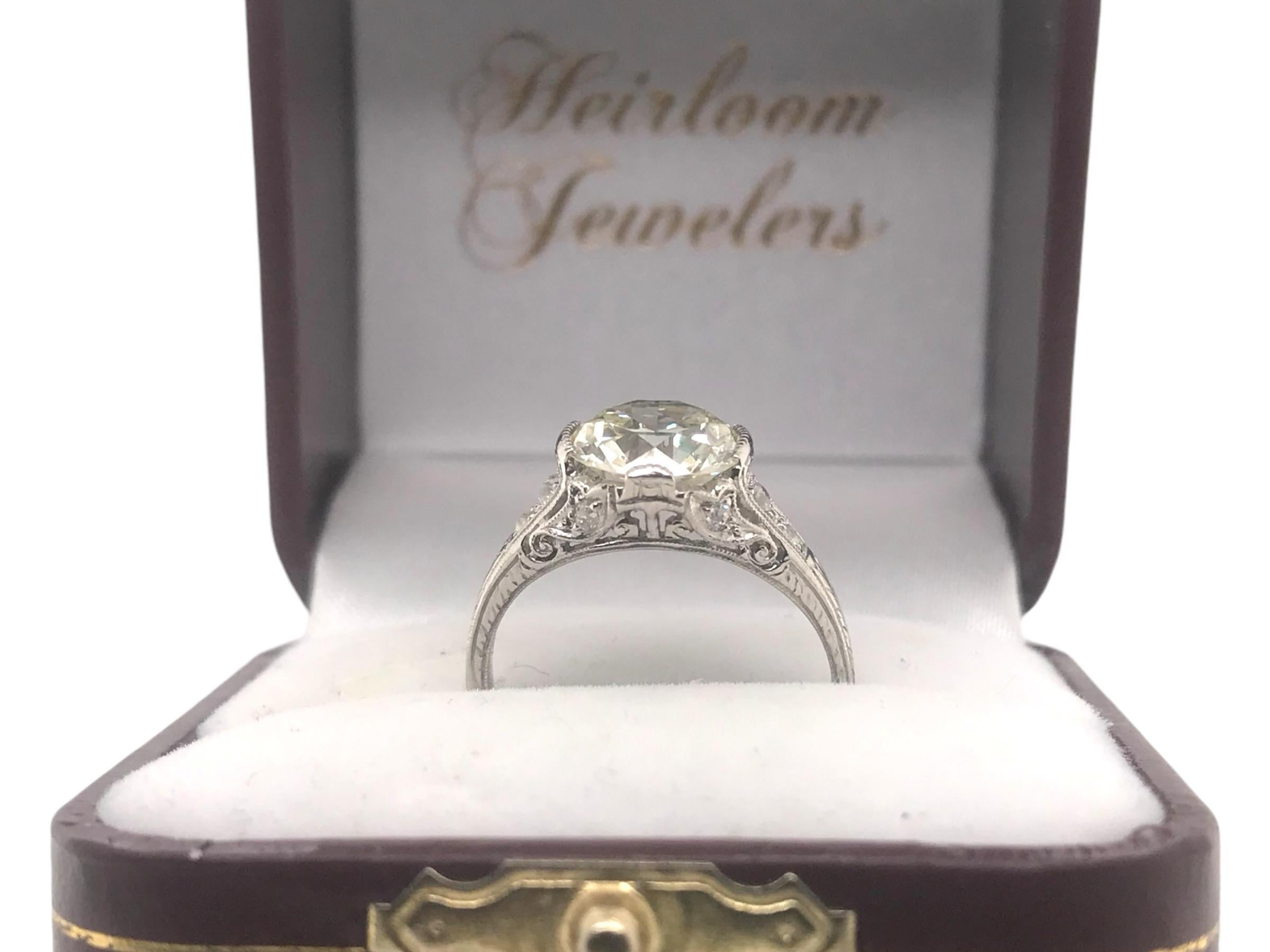 Platinum Art Deco 2.53 Carat Old European Cut Engagement Ring GIA 6