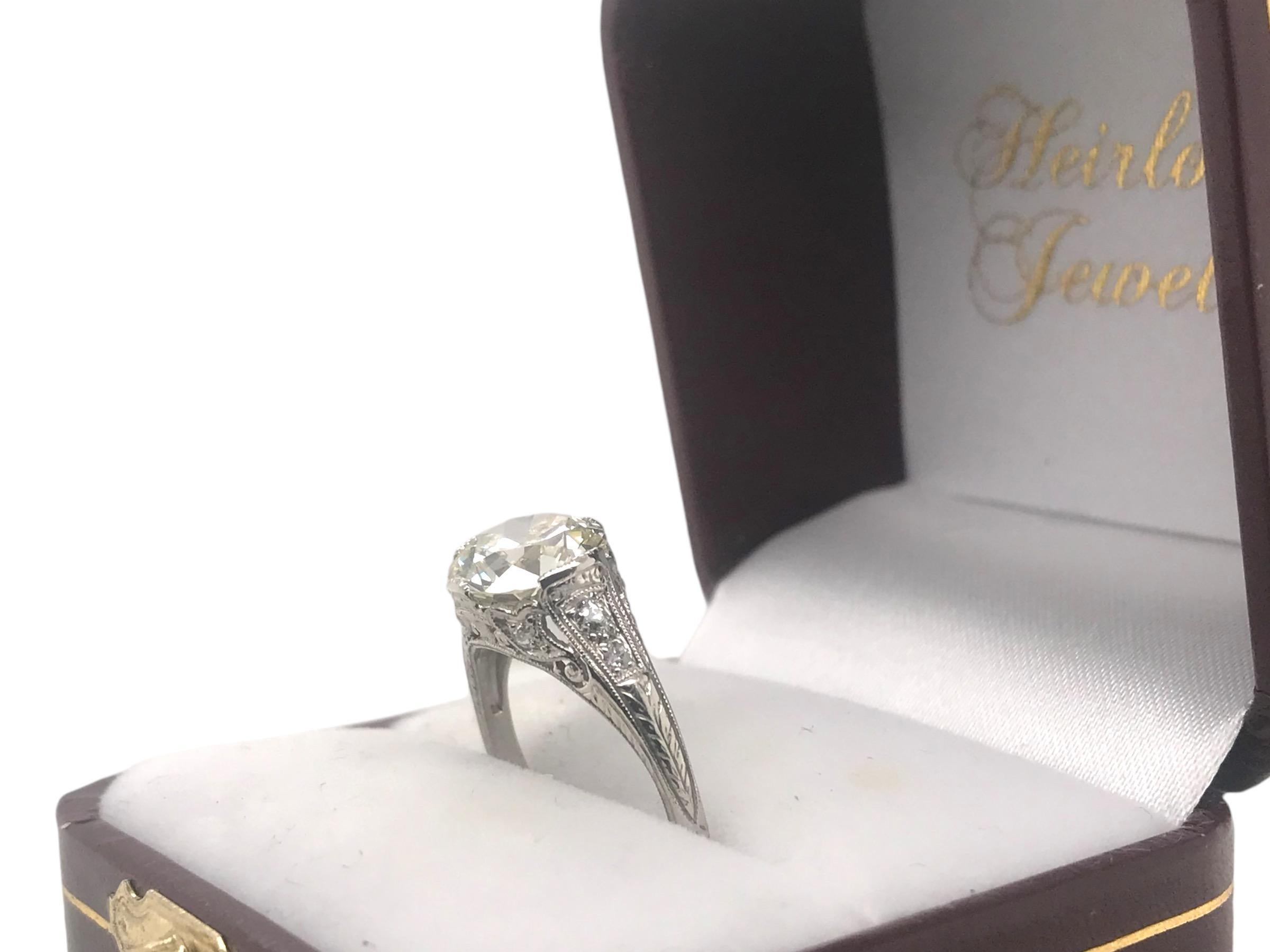 Platinum Art Deco 2.53 Carat Old European Cut Engagement Ring GIA 7