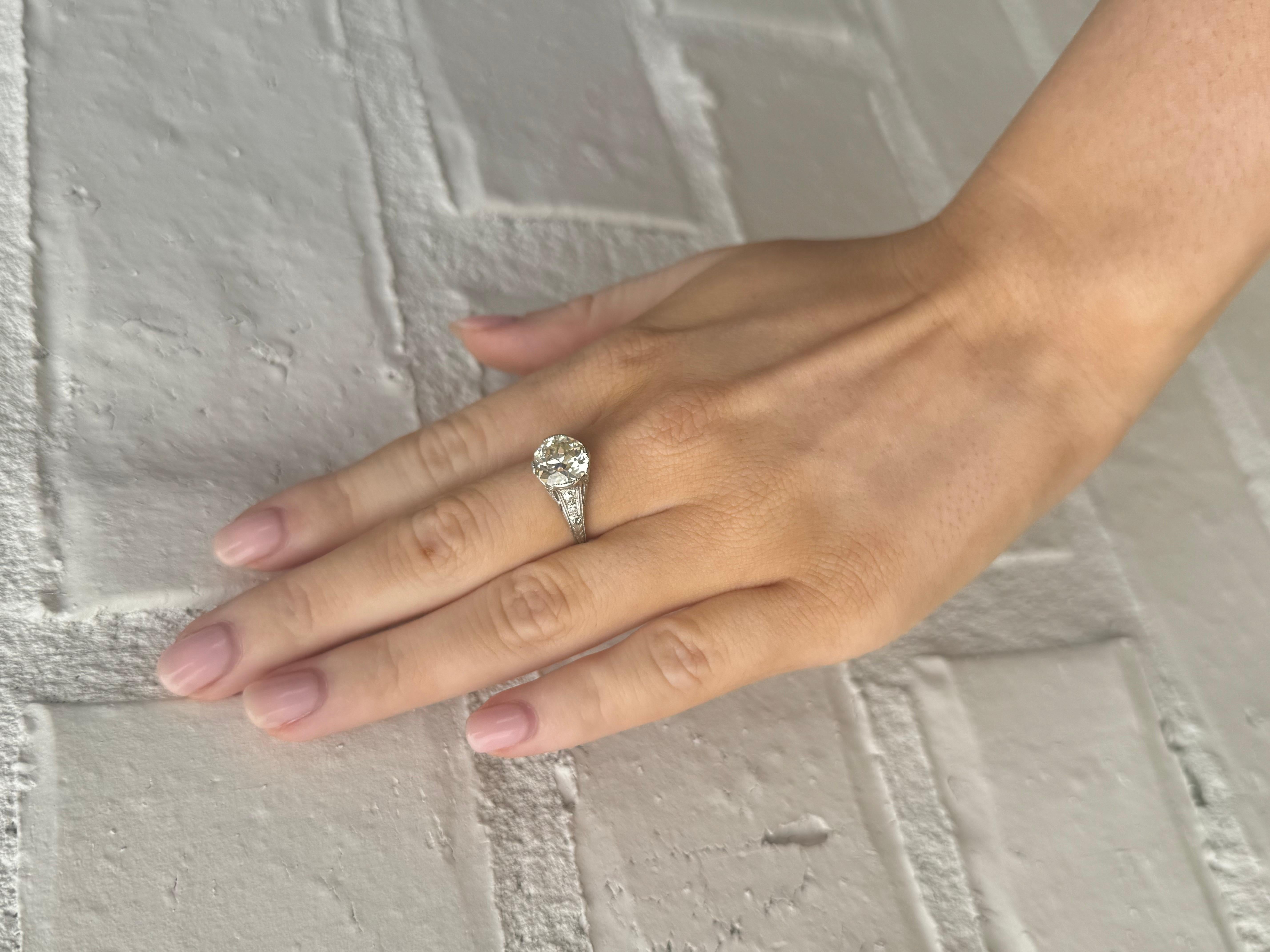 Platinum Art Deco 2.53 Carat Old European Cut Engagement Ring GIA 10