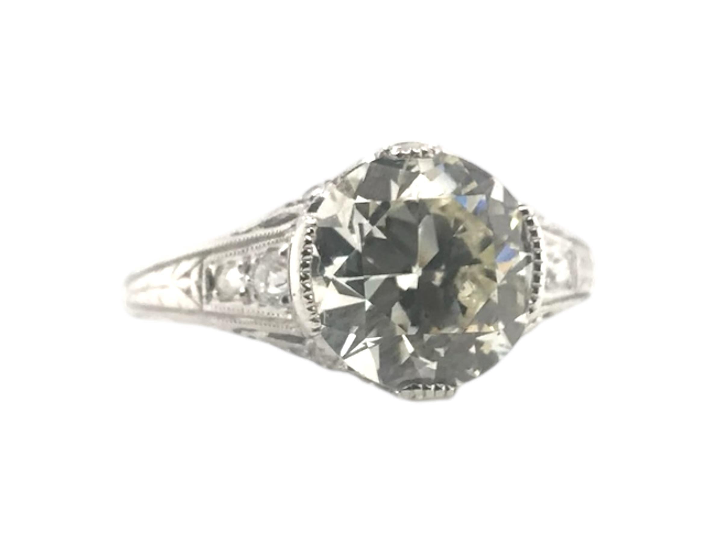 Platinum Art Deco 2.53 Carat Old European Cut Engagement Ring GIA In Excellent Condition In Montgomery, AL
