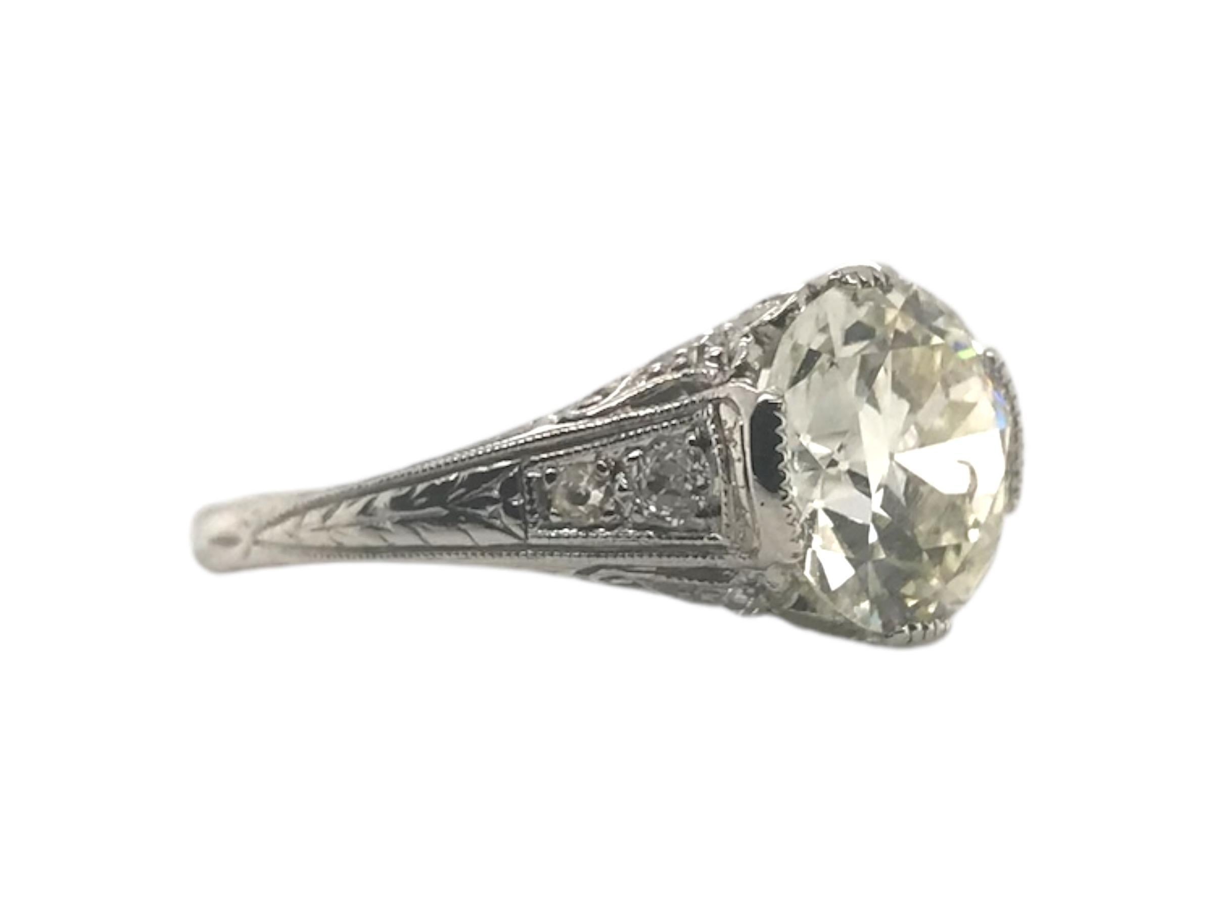 Women's Platinum Art Deco 2.53 Carat Old European Cut Engagement Ring GIA
