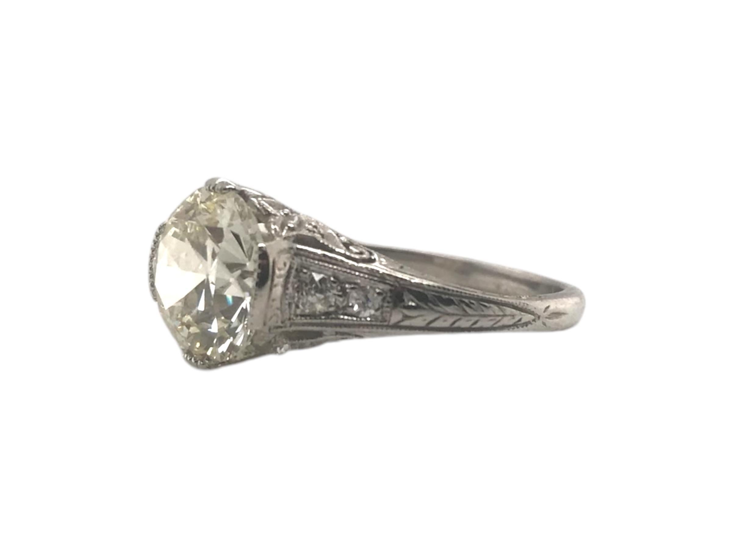 Platinum Art Deco 2.53 Carat Old European Cut Engagement Ring GIA 2