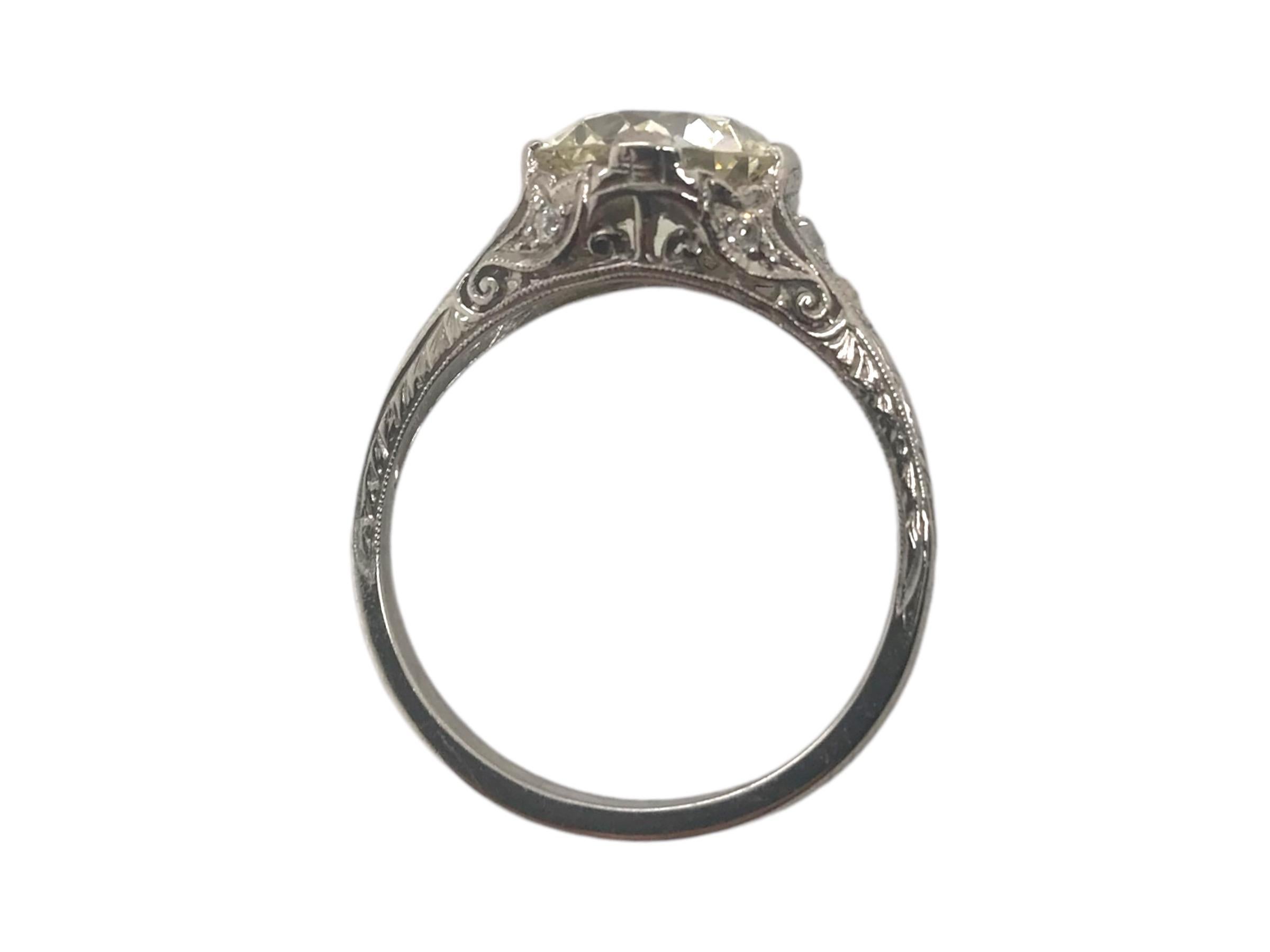 Platinum Art Deco 2.53 Carat Old European Cut Engagement Ring GIA 4