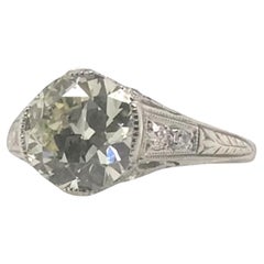 Platinum Art Deco 2.53 Carat Old European Cut Engagement Ring GIA