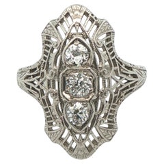 Antique Platinum Art Deco 3 Stone Diamond Engagement Ring