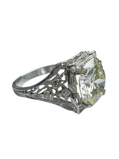 Platinum Art Deco 3.42ct Old European Cut Diamond Ring with Diamond Accents