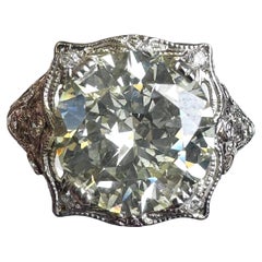 Anello in platino Art Deco con diamante vecchio taglio europeo da 3,42 carati e accenti di diamanti