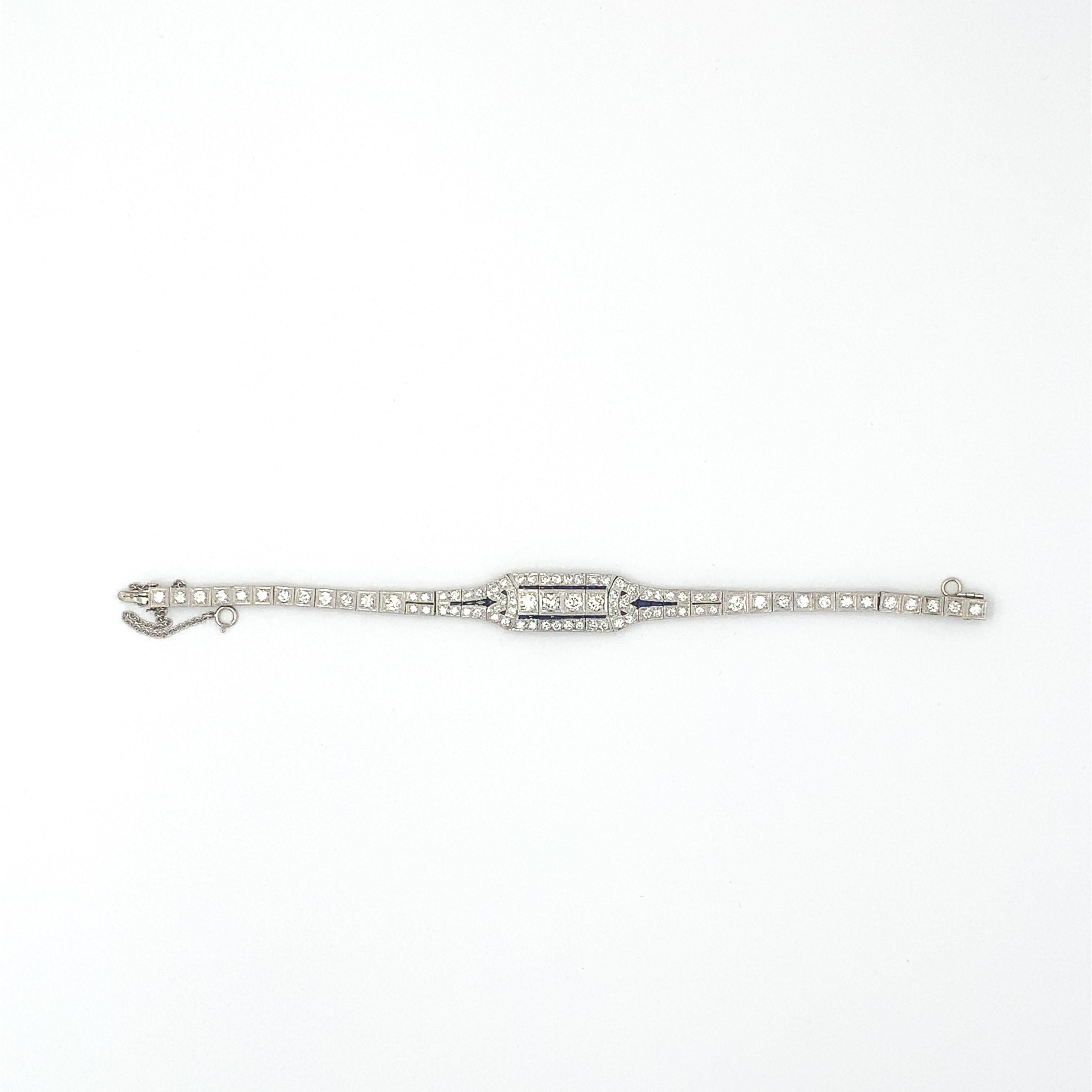 Platinum Art Deco 4.25 carat tw Diamond Bracelet with 18K clasp 7 1/8