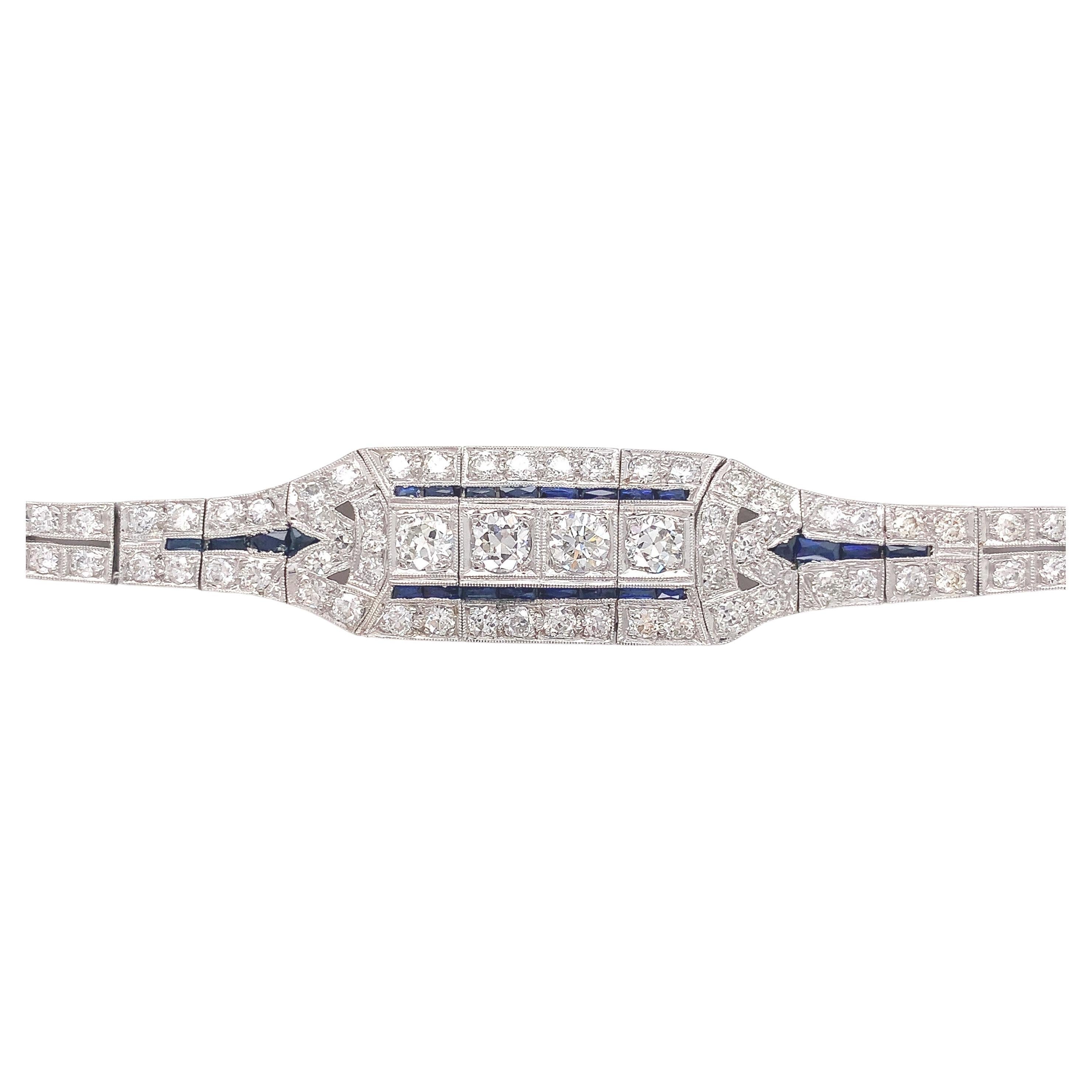 Platinum Art Deco 4.25 carat tw Diamond Bracelet with 18K clasp 7 1/8" For Sale
