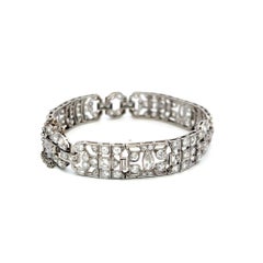 Platinum Art Deco 4.36ct Diamond Bracelet with Old European, Marquis & Baguette