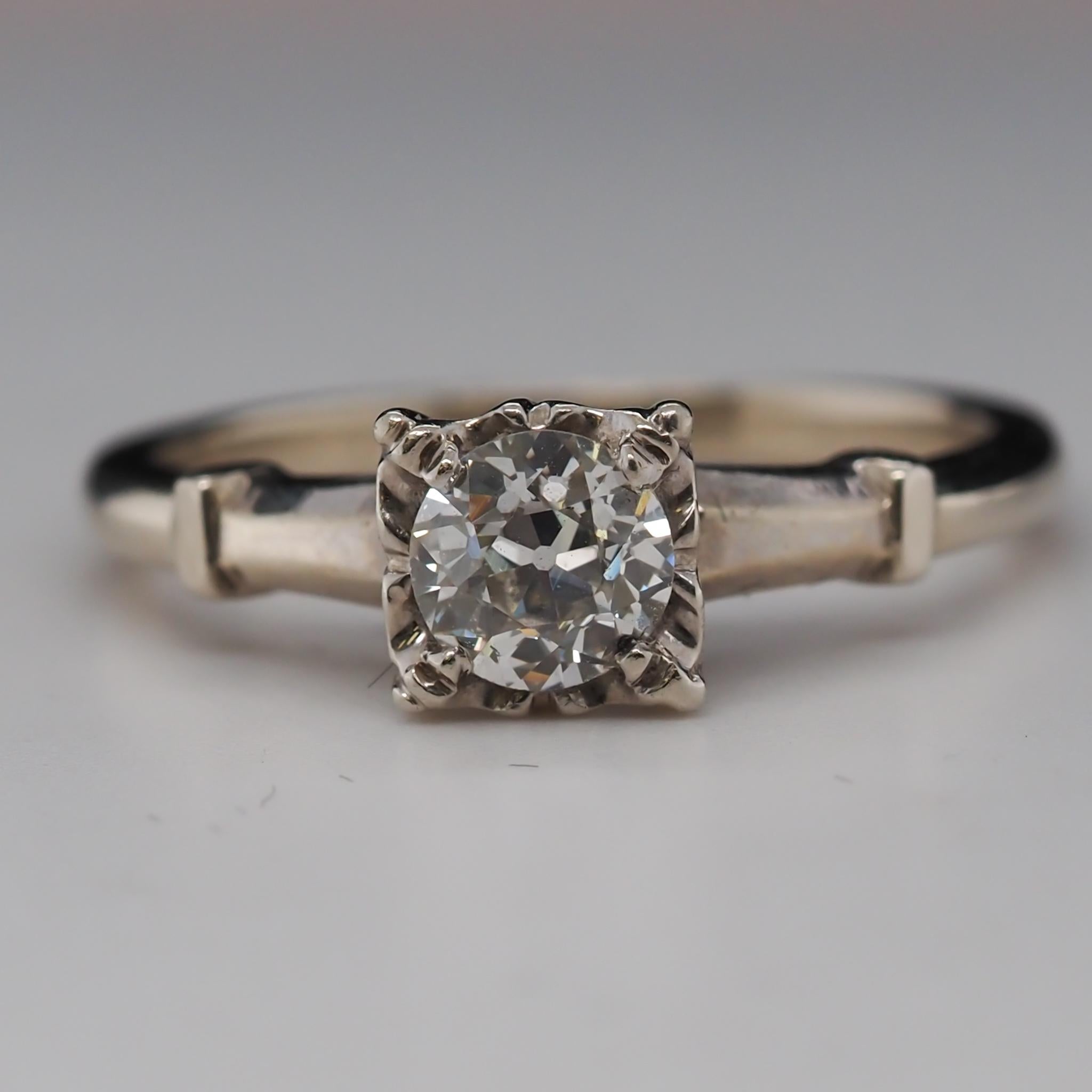 Platinum Art Deco .50 Carat Old European Brilliant Diamond Engagement Ring For Sale 5
