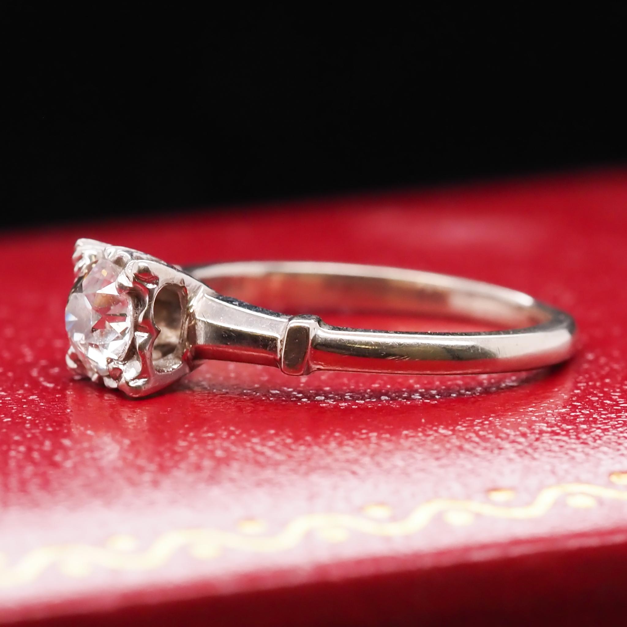 Platinum Art Deco .50 Carat Old European Brilliant Diamond Engagement Ring In Good Condition For Sale In Atlanta, GA