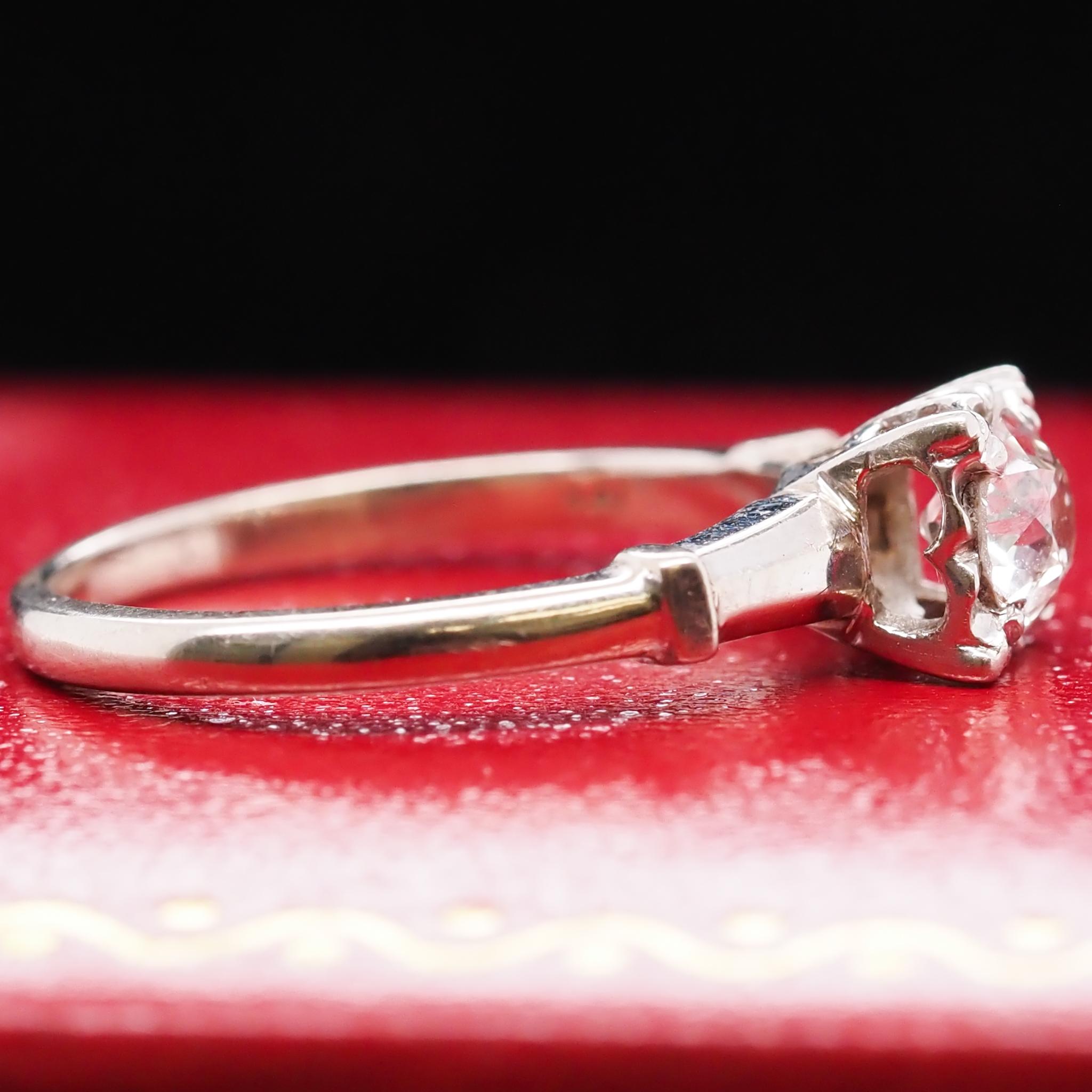 Women's or Men's Platinum Art Deco .50 Carat Old European Brilliant Diamond Engagement Ring For Sale
