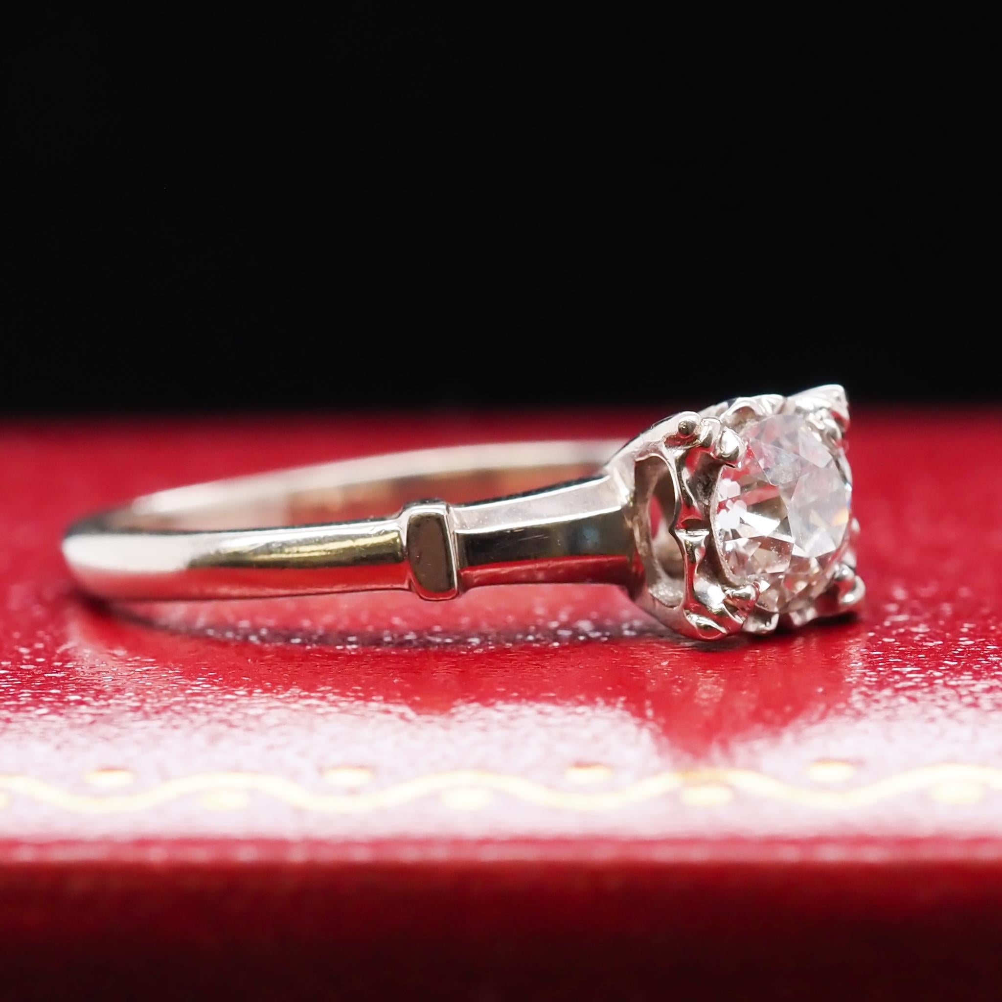 Platinum Art Deco .50 Carat Old European Brilliant Diamond Engagement Ring For Sale 2