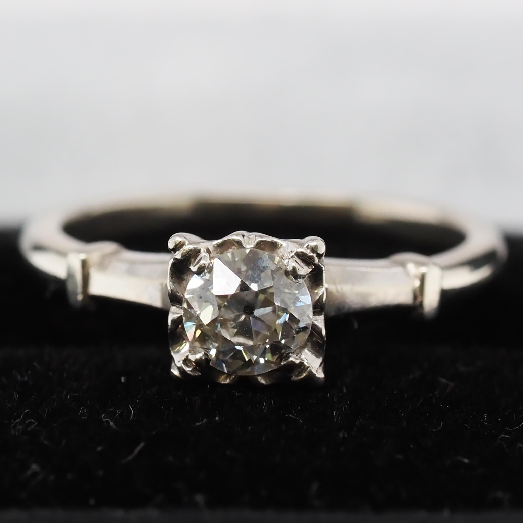 Platinum Art Deco .50 Carat Old European Brilliant Diamond Engagement Ring For Sale 4