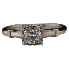 Vintage Platinum Art Deco .50 Carat Old European Brilliant Diamond Engagement Ring
