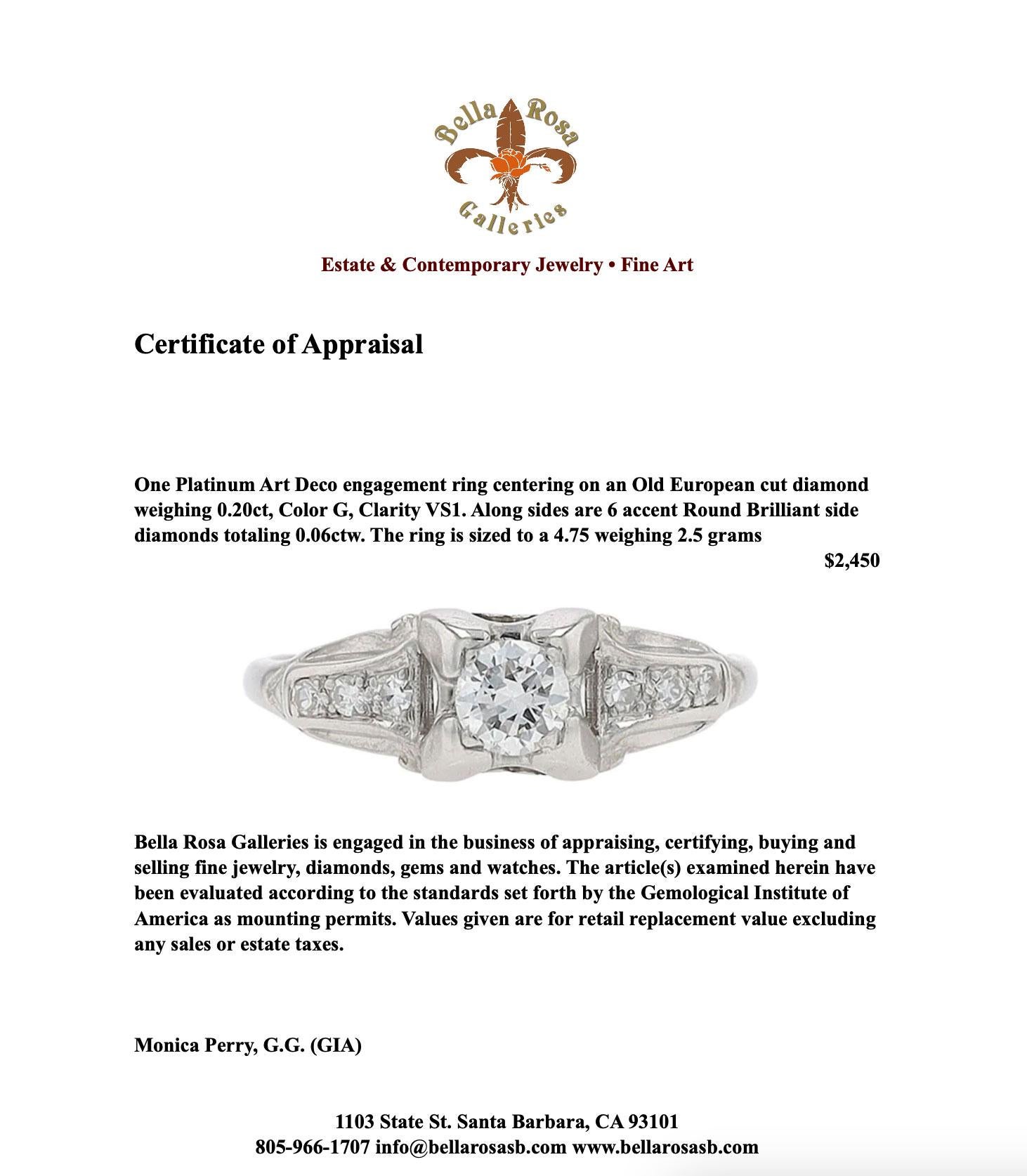 Women's Platinum Art Deco 7 Stone Diamond Engagement Ring For Sale