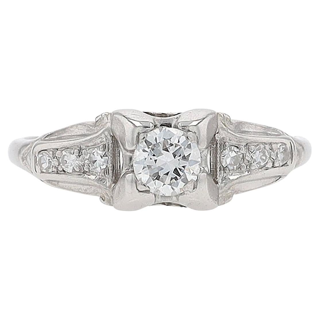 Platinum Art Deco 7 Stone Diamond Engagement Ring For Sale