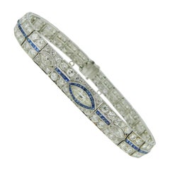 Antique Platinum Art Deco 8.5ct Diamond Bracelet with Synthetic Sapphires '#J4561'